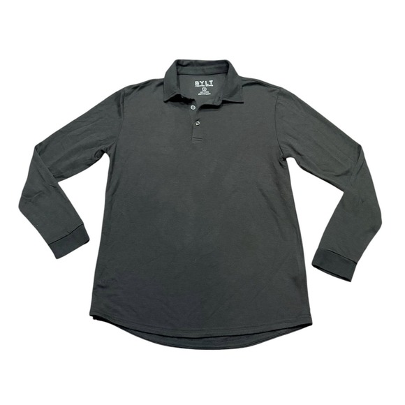 BYLT Premium Basics Other - BYLT Premium Basics Lux Long Sleeve Polo Shirt Mens S Black 3-Button Casual